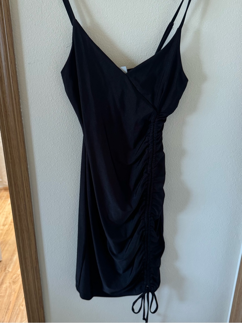 Black Ruched Side Slip Dress